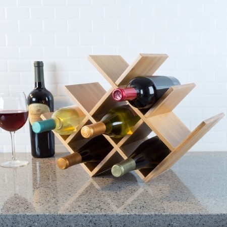 HASTINGS HOME 8-bottle Bamboo Wine Rack, Space Saving Tabletop Free Standing Holder for Kitchen, Bar, Storage Shelf 137695YZF